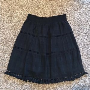 Loft Black Boho Tassle Skirt Size Small